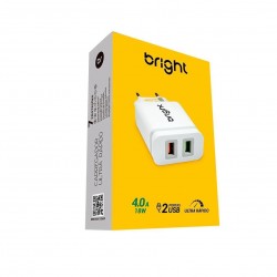 Carregador de Tomada Ultra Rápido Bright, 18W, 2x USB, Branco - AC588